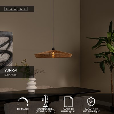 Lucide YUNKAI - Suspension - Ø 70 cm - 1xE27 - Naturel